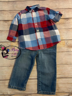 The Children’s Place 2-Piece Checkered Oxford Button-Down Shirt & Carbon Wash Denim Jean Set