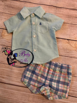 Carter’s 2-Piece Turquoise Oxford Button-Front Shirt & Plaid Short Set