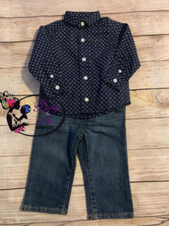 The Children’s Place 2-Piece Navy Print Poplin Button-Down Shirt & Dark Jupiter Denim Jean Set
