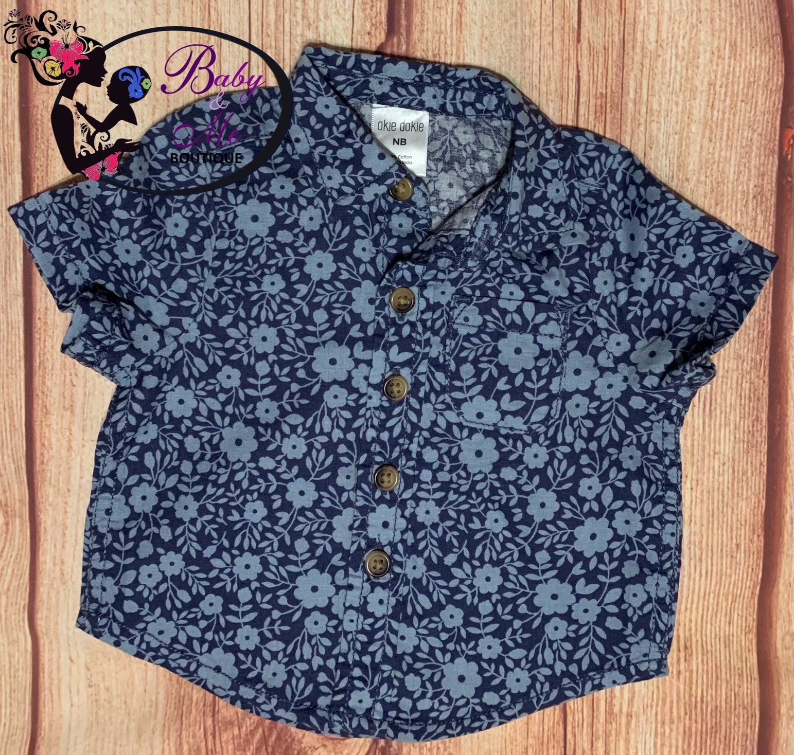 Okie Dokie Worn Indigo Short Sleeve Button-Down Shirt