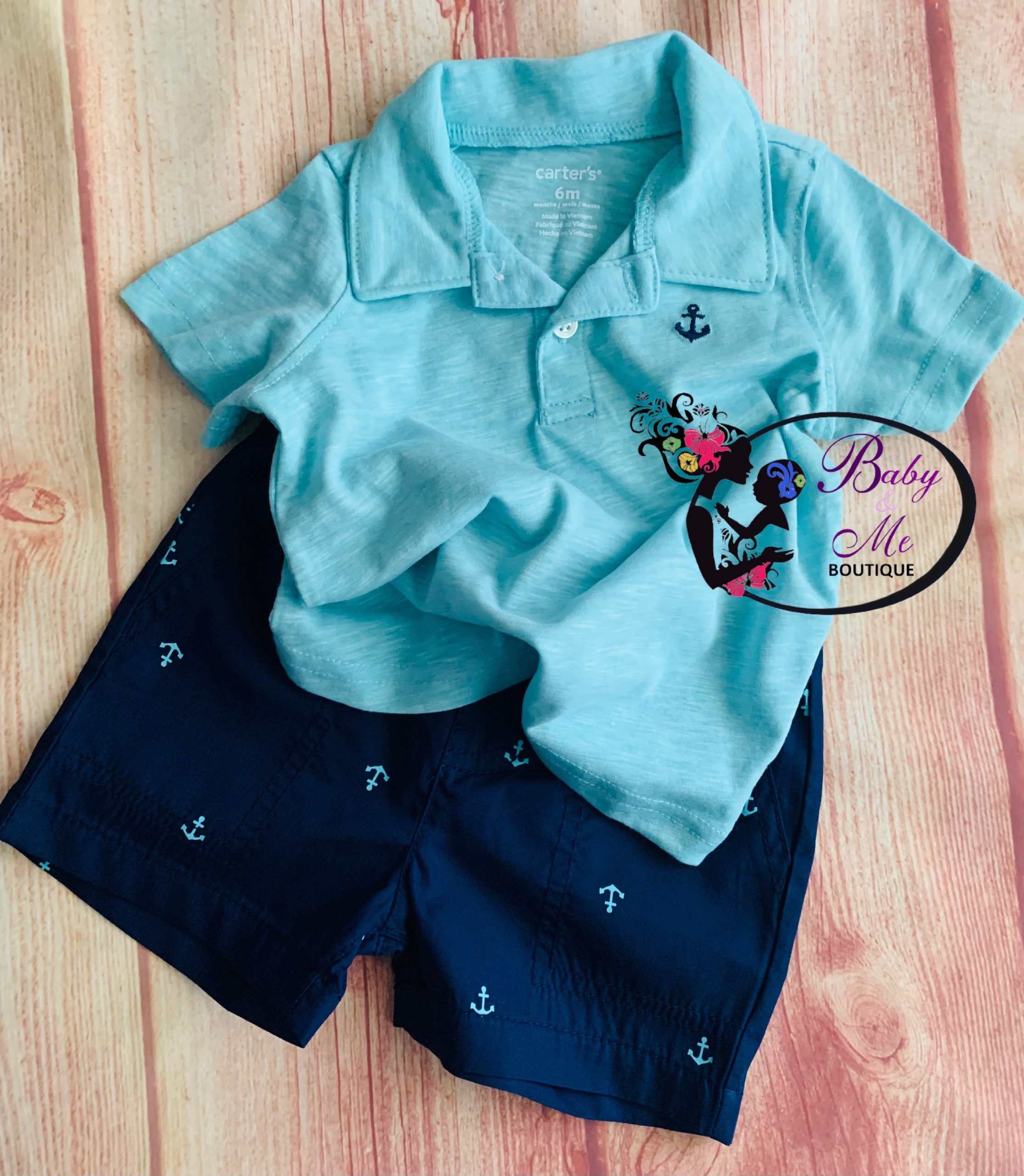 Carter’s 2-Piece Turquoise Shirt and Navy Anchor Short Set