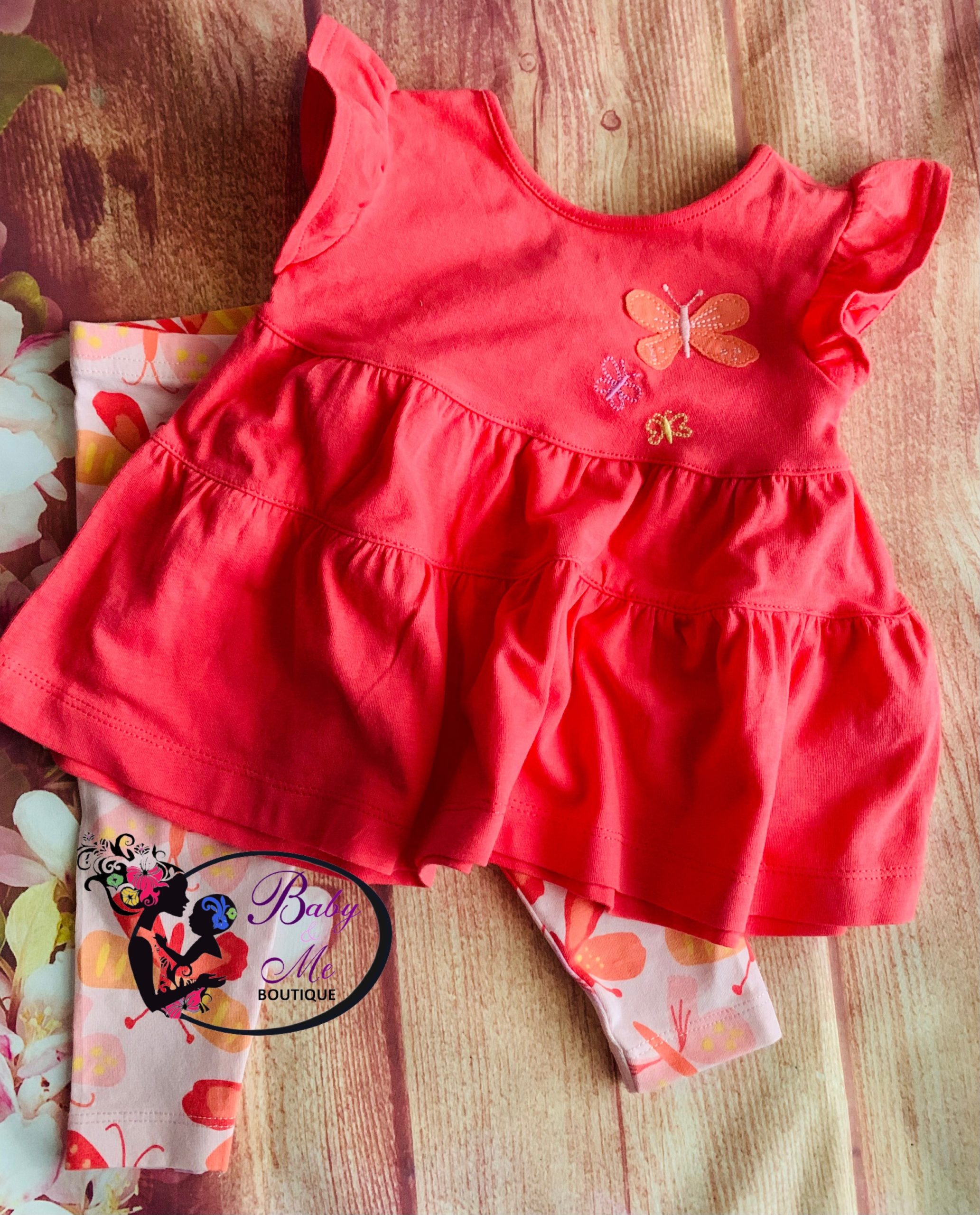 Just One You 2-Piece Coral Butterfly Top & Jegging Set