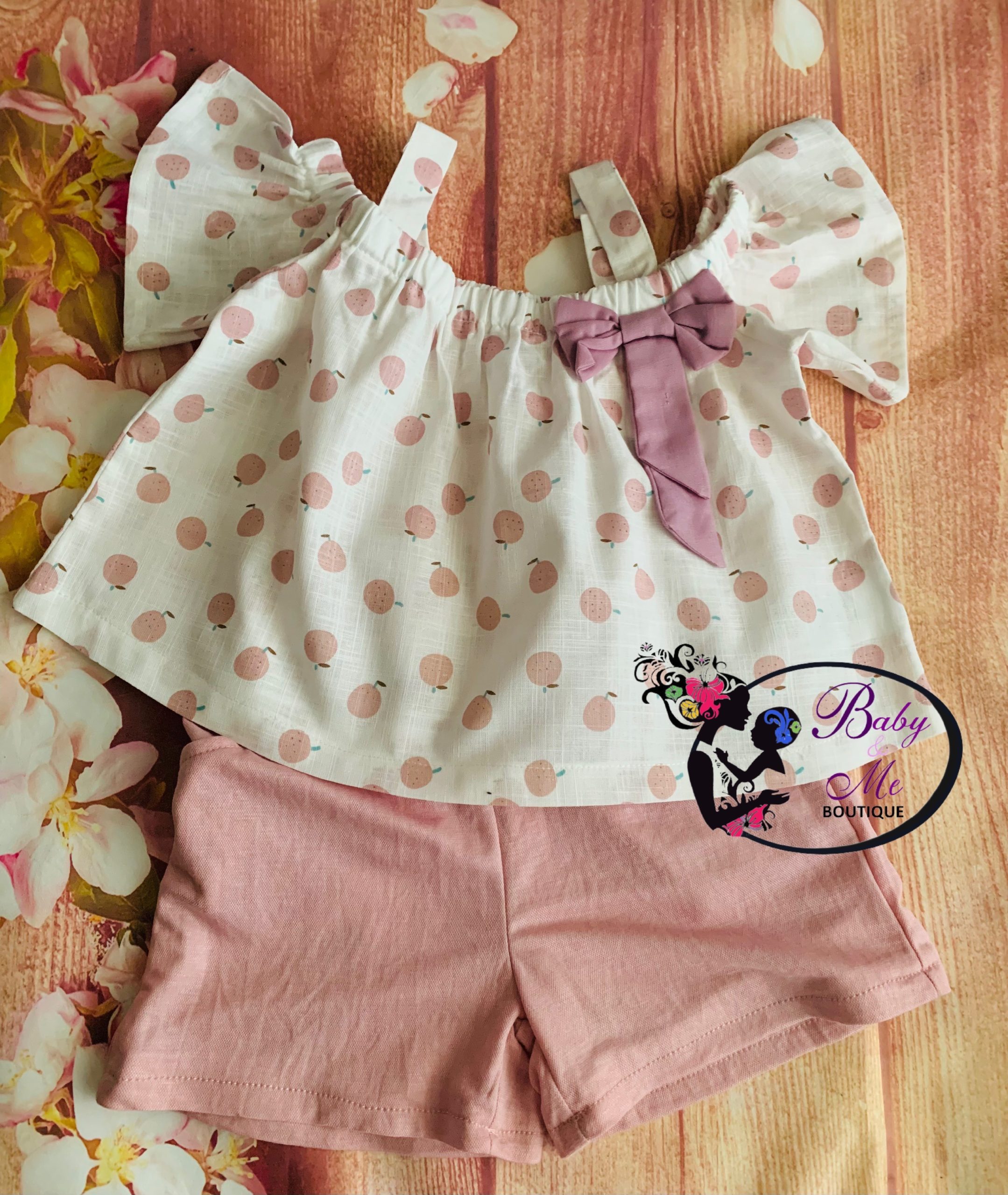 PatPat Light Pink Fruit Print Shirt and Short Set