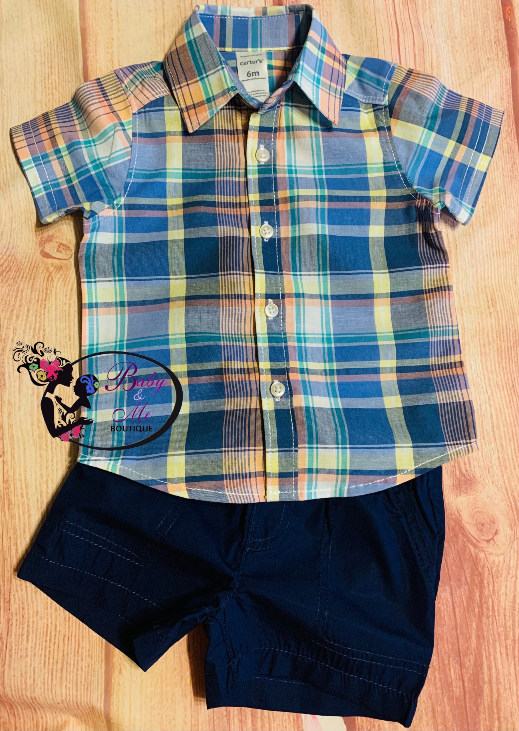 Carter’s 2-Piece Blue Plaid Button-Front Shirt & Navy Short Set