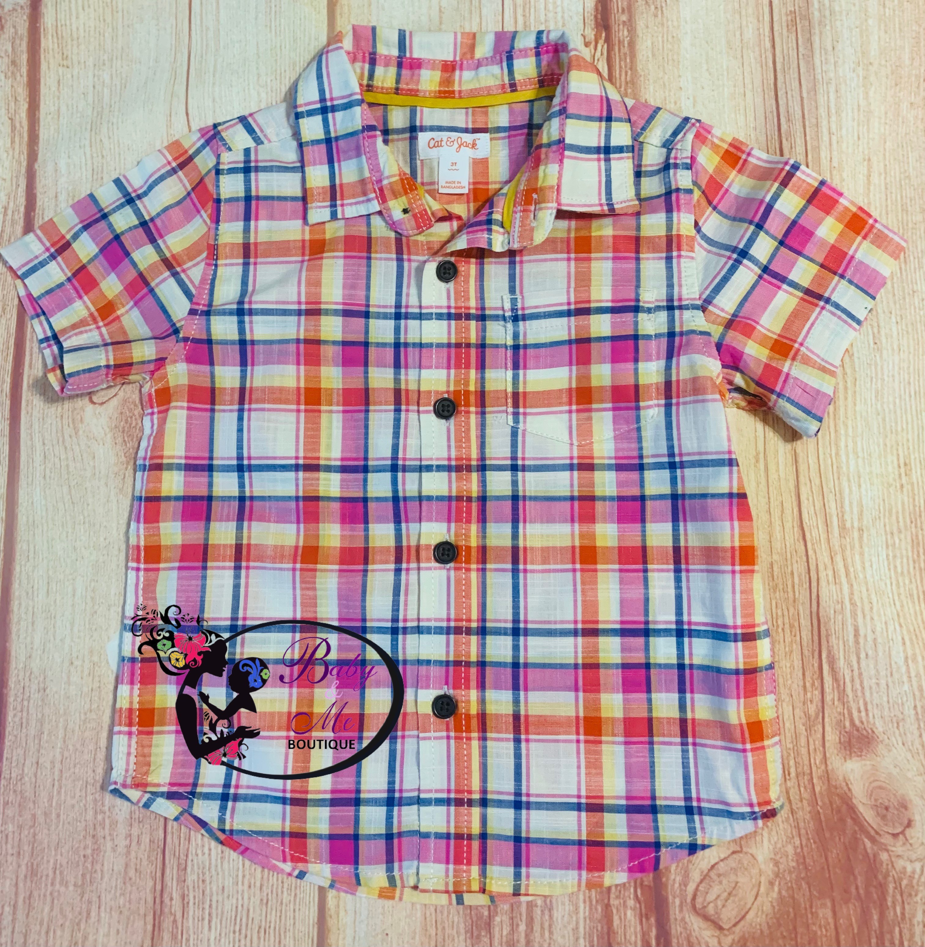 Cat & Jack Pink Plaid Button-Down Shirt