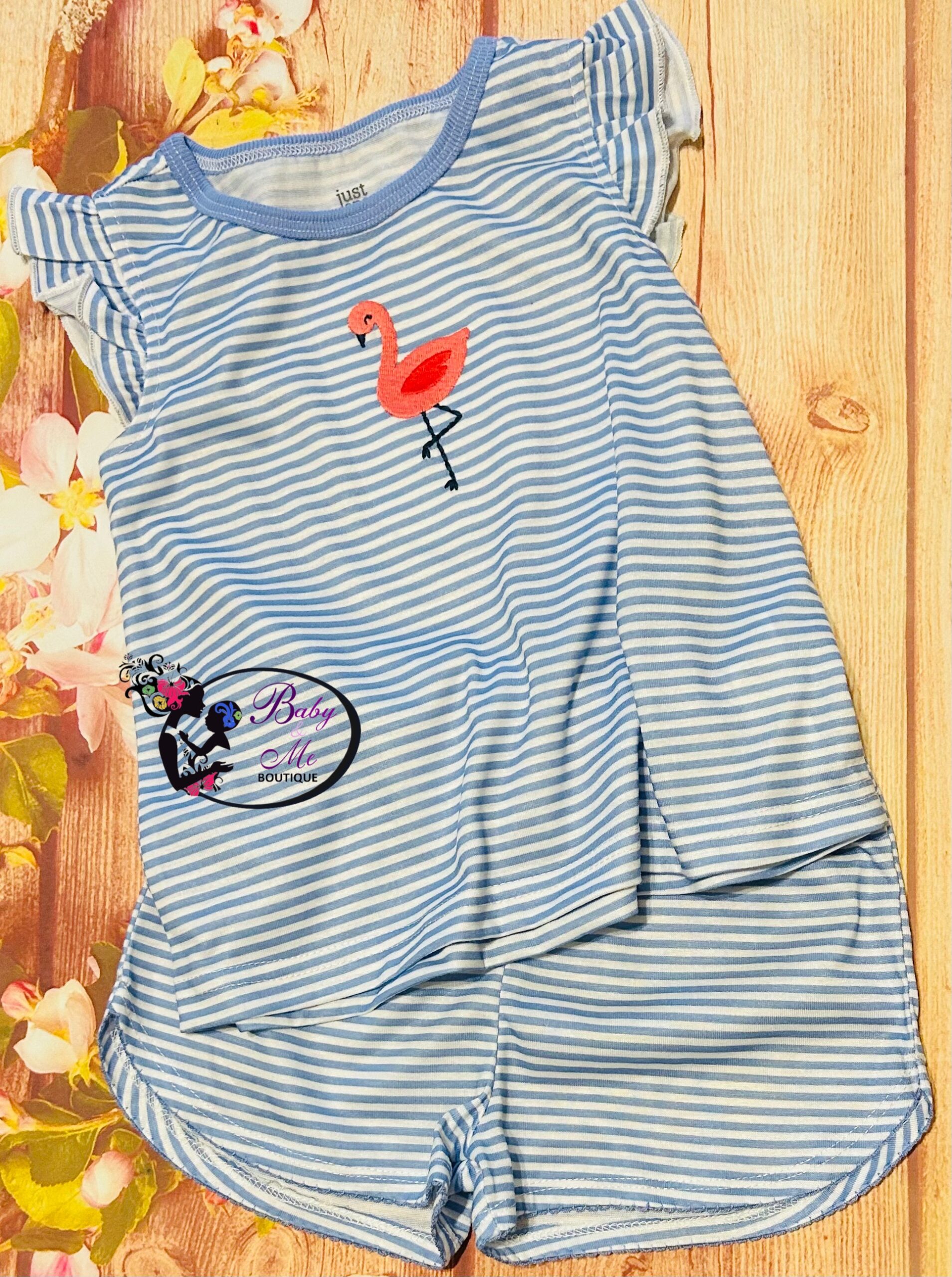 Carter’s 2-Piece Just One You Blue-Striped Flamingo Jammies Set